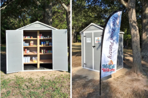 Two images of the wave of welcome food pantry